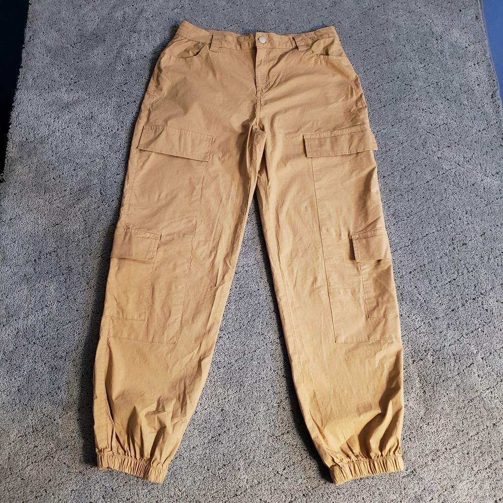 Rachel Paige Pants Womens Large Khaki Cargo Jogger Loose Baggy High Waist Taper